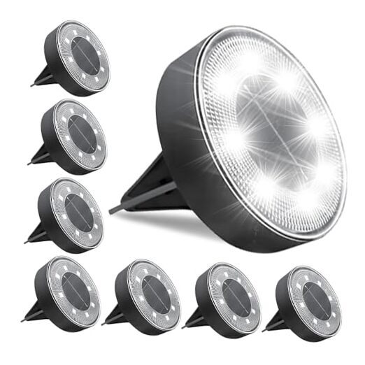 2024 Upgrade 8 LED Solar Ground Lights IP68 Waterproof Outdoor Garden