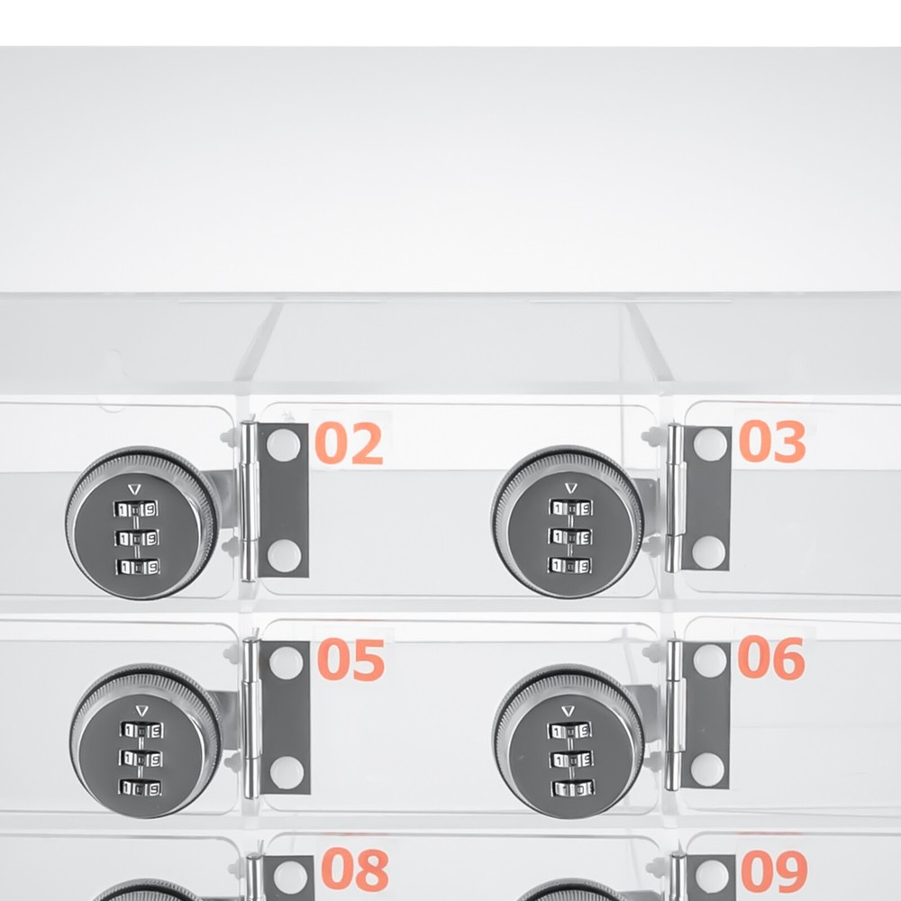 12 Slots Cell Phone Locker Box Transparent Acrylic Storage Box W/Locks TOP