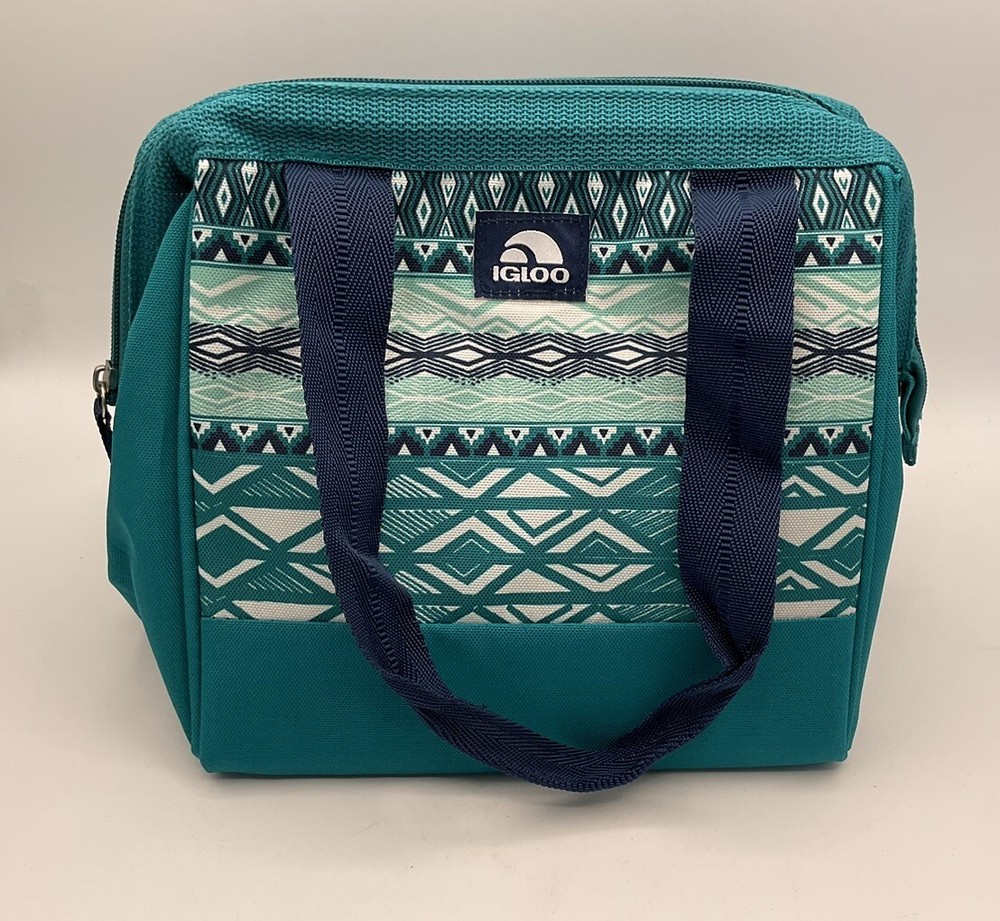 Igloo Insulated Large Lunch Tote Aztec Design Double Handles Blue Green