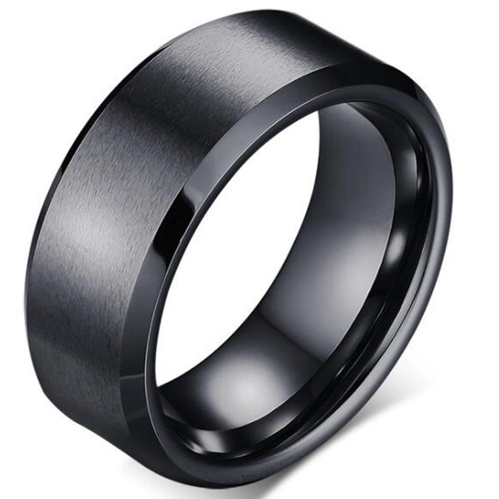 8mm Brushed Matte Black Titanium Stainless Steel Classical Simple Plain Ring ...
