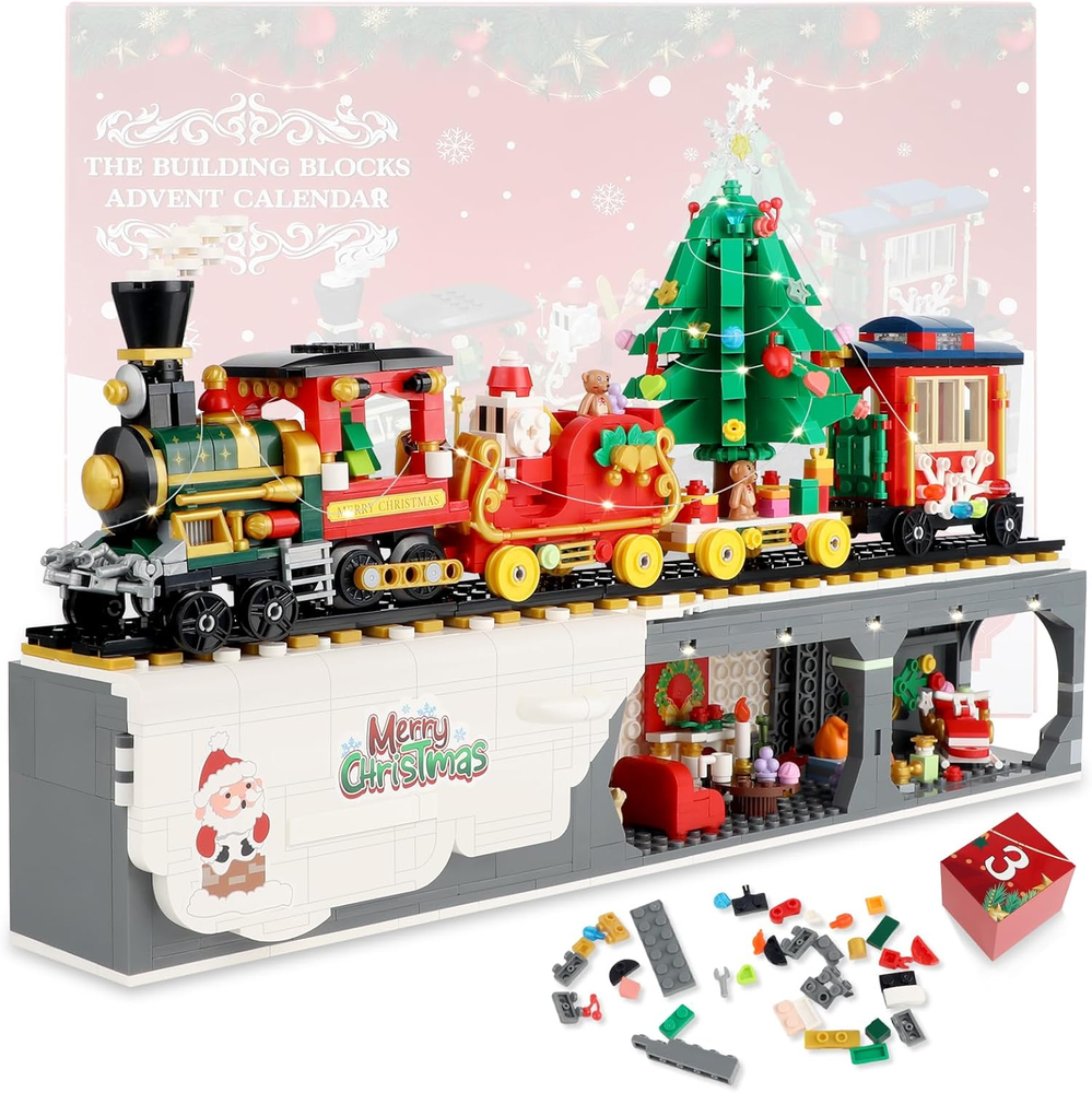 Train Building Blocks Set, 2024 Advent Calendar Christmas Train Building Blocks