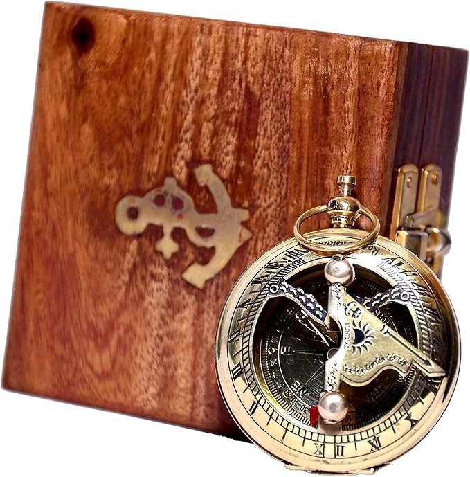Handmade Brass Hiking Compass with Rosewood Case for Outdoor Adventures