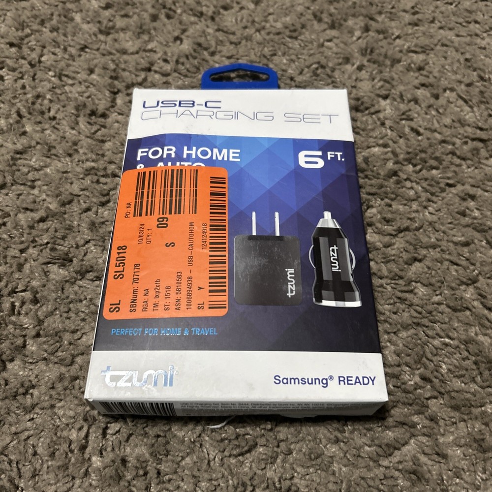 NEW Tzumi Home and Auto USB-C Charging Set 6Ft Cable READ!