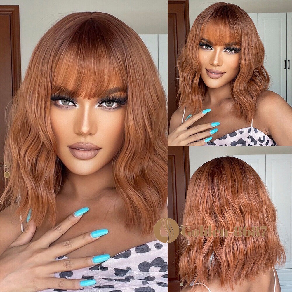 Women Curly Ombre Orange Costume Hair Wigs Anime Synthetic Natural Daily Party