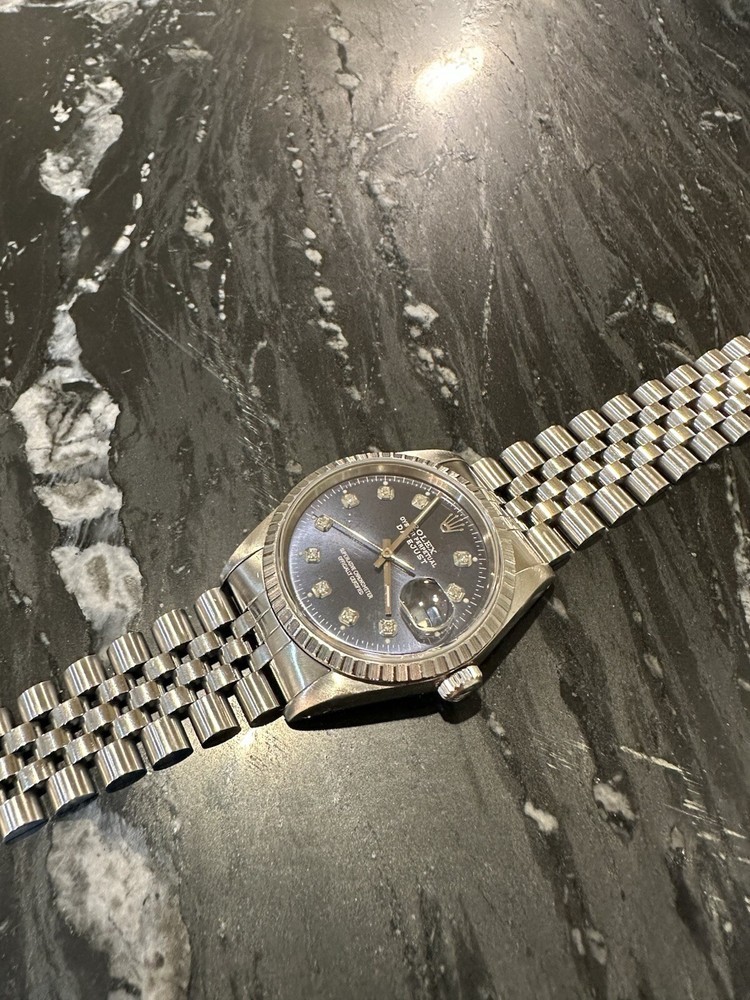 1991 Rolex Datejust 16220, 36mm Stainless Steel, Jubilee, Blue Dial w Diamonds