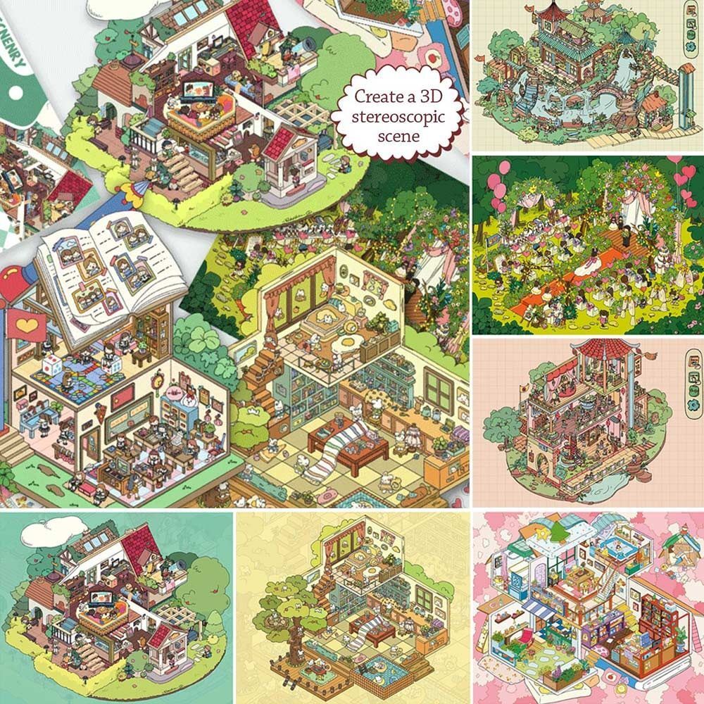 Visual Stacking Three-dimensional Sticker Cartoon Miniature Scene Sticker  Gift-image