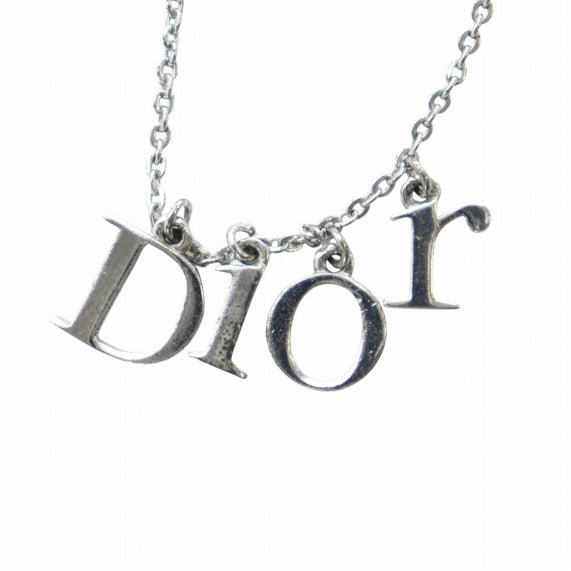 Dior Logo Charm Pendant Necklace in Silver Tone