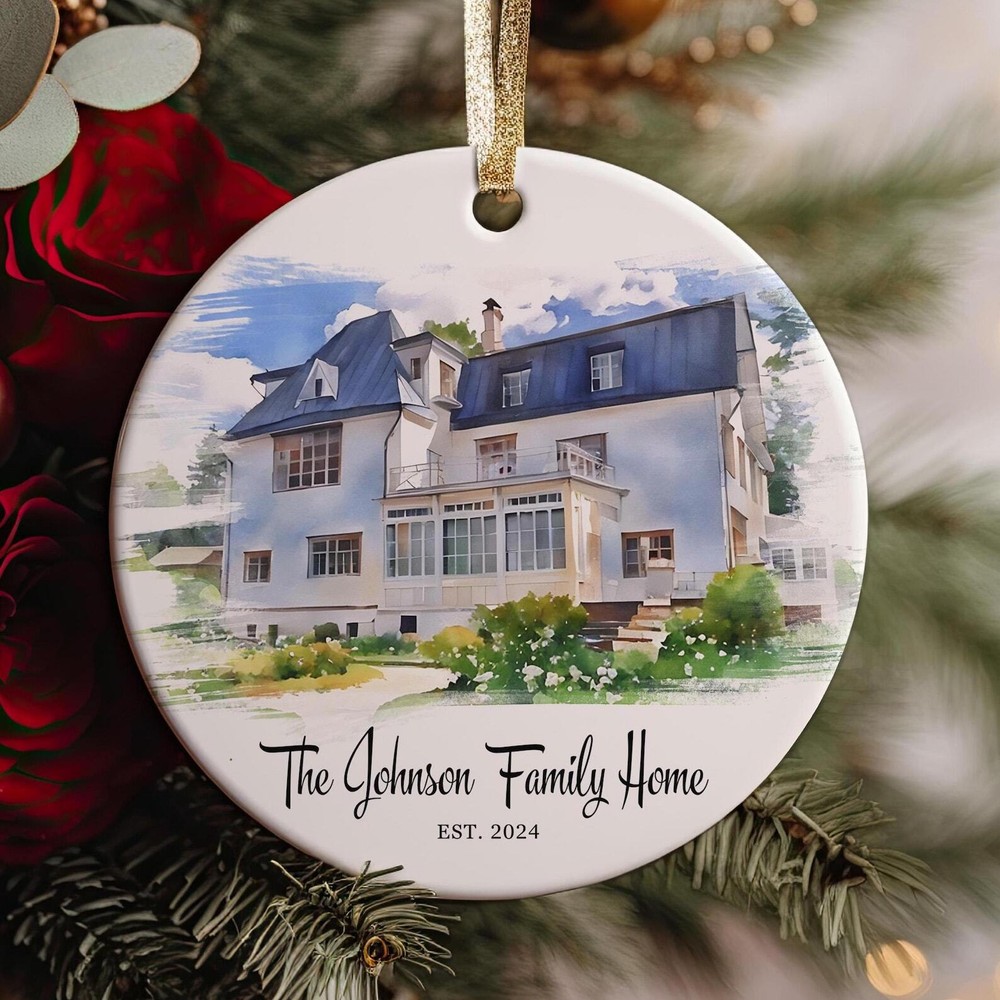 Personalized New Home Watercolor House Painting Christmas Ornament Custom Gift