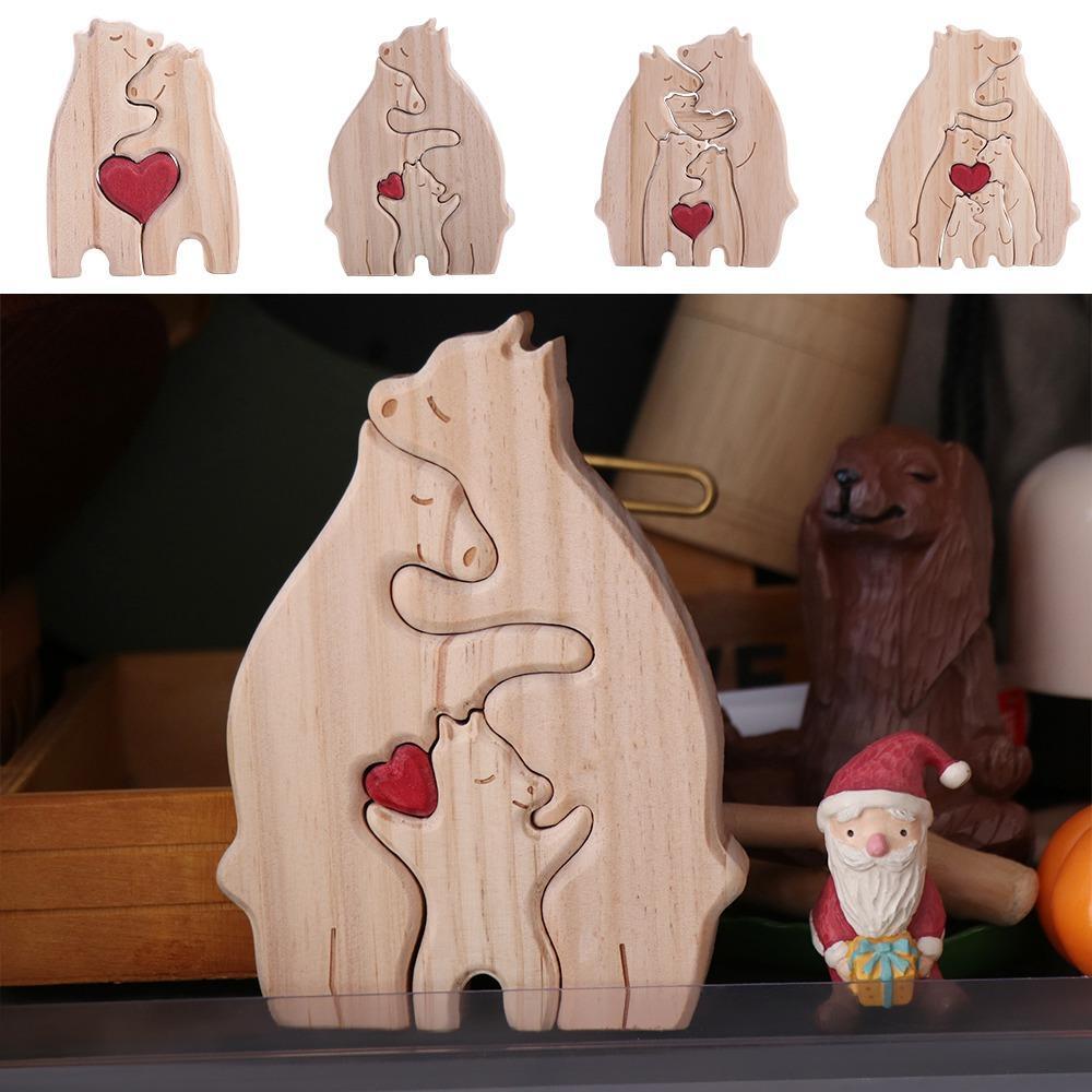 Wooden Bear Family Theme Art Puzzle DIY Family Name Puzzle Desktop Ornament
