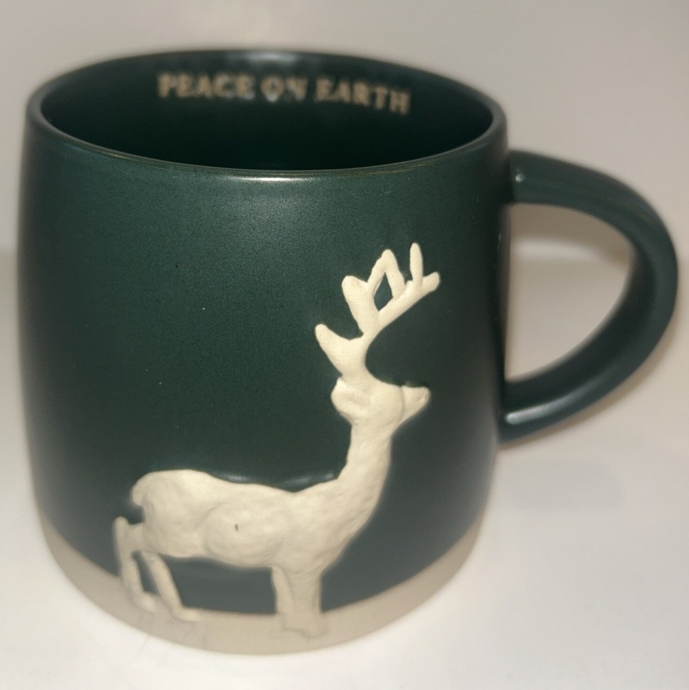 Place & Time Ceramic 16oz Green Peace on Earth Coffee Mug,deer,christmas