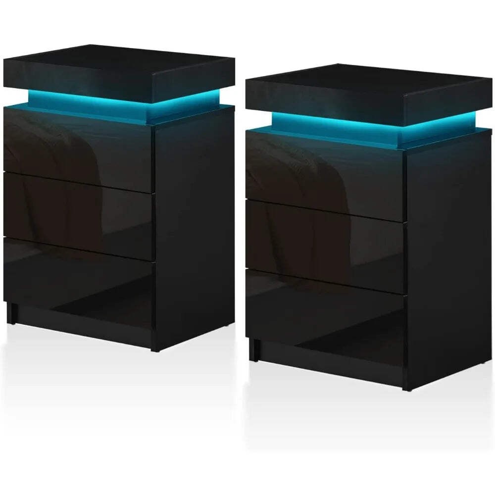 Modern LED Nightstands Set of 2 with Storage Cabinets and Touch Control
