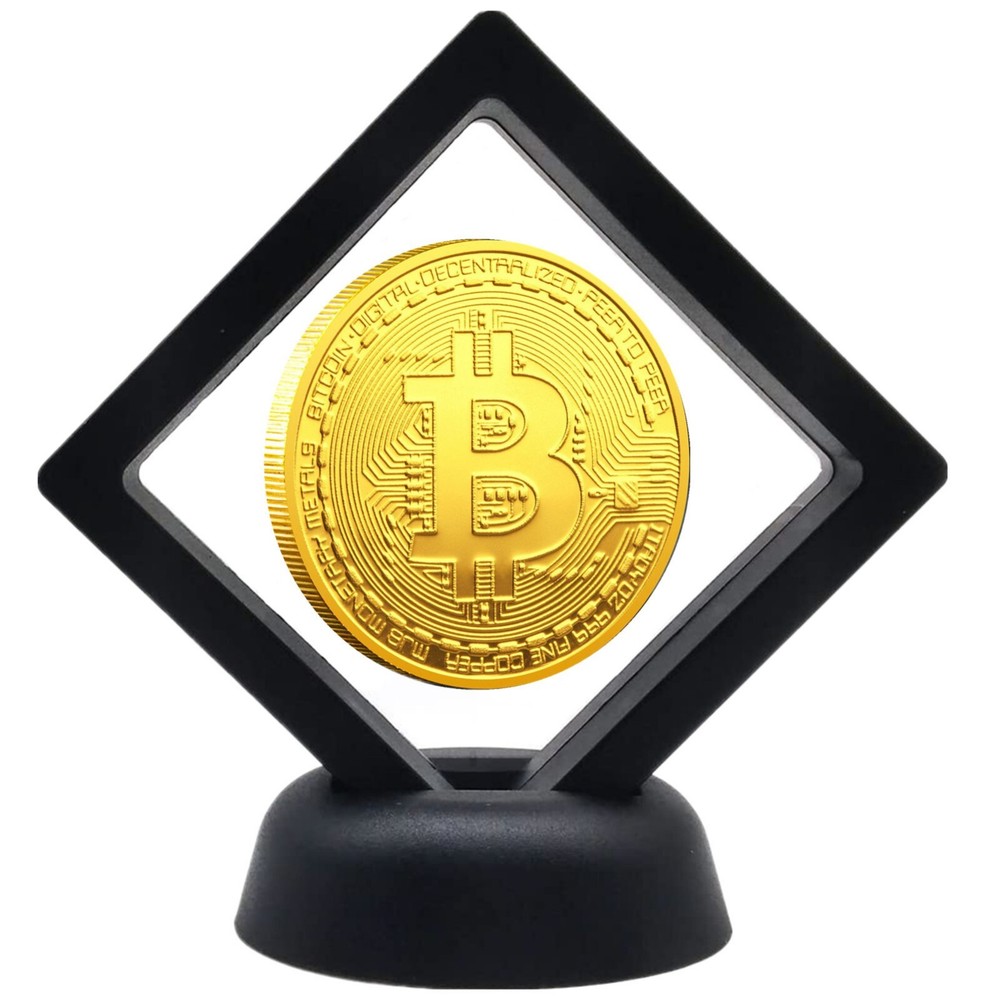 Gold Plated Bitcoin Bit Coin Collection Coin & Display Case - Mens Unique Gift