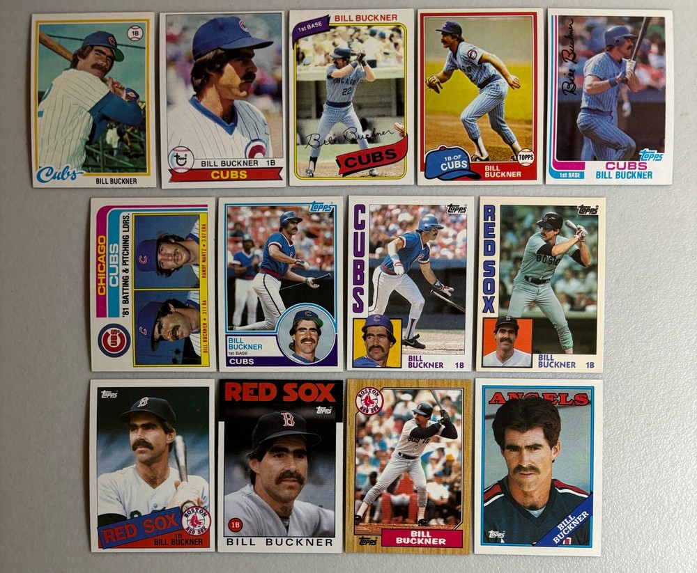 Buckner, Bill instant collection 13 diff card Topps lot 1978 to 1988