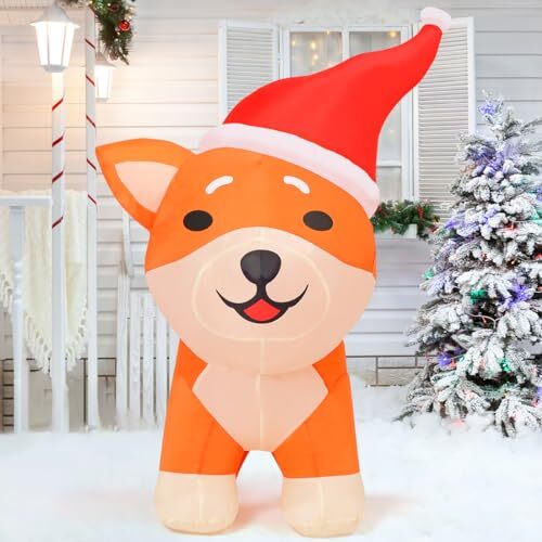 4FT Christmas Inflatables Outdoor Decorations Blow Up Dog Built-in LEDs for