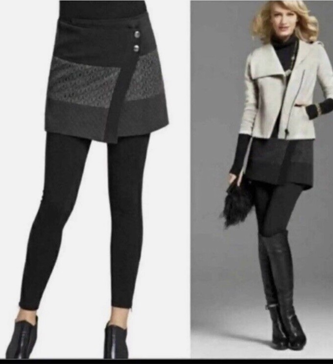 CAbi 926 Swathe Wrap Skirt Mini Black Quilted Textured Snap Pocket Ponte Knit M