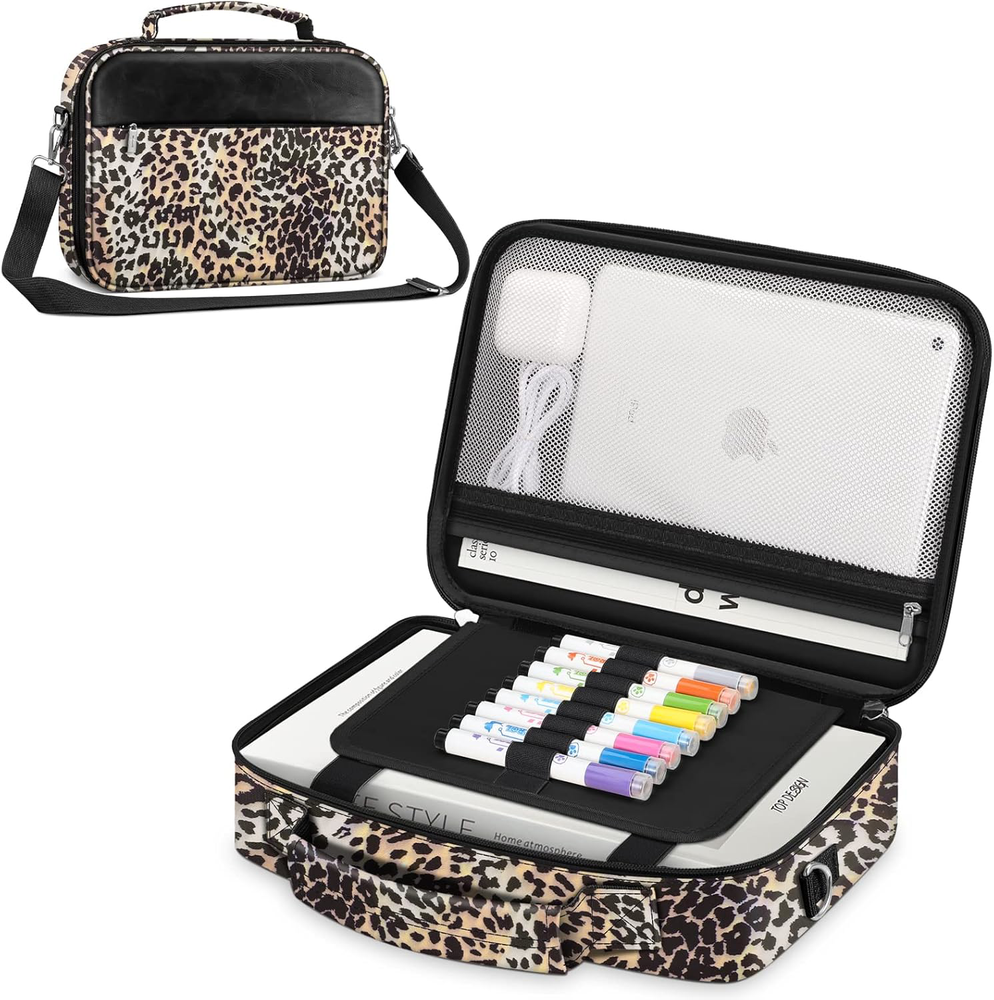 Bible Cover Tote Bag with Shoulder Strap, Leopard, Pen Slots, Zippered Pocket