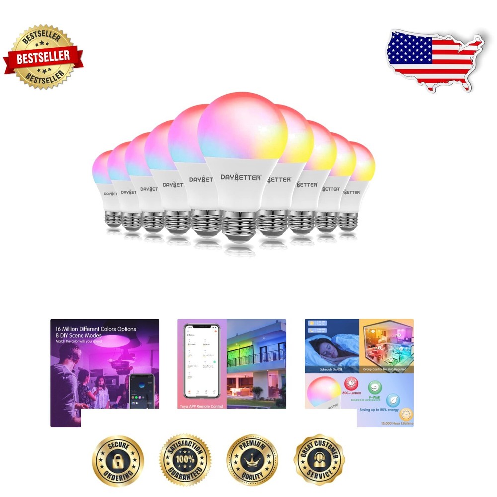 Smart Color-Changing LED Bulbs 10 Pack - Alexa & Google Assistant Compatible
