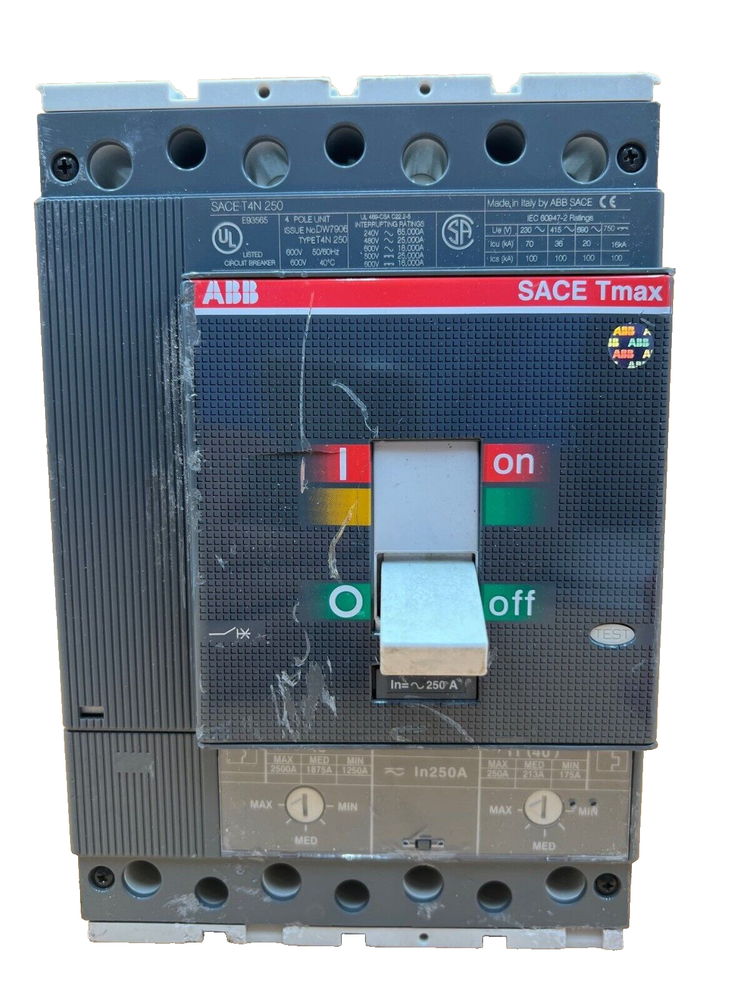 ABB T4N250 Circuit Breaker 250A 600V 4P SACE Tmax 250 Amp 4 Pole T4N 250 Tested
