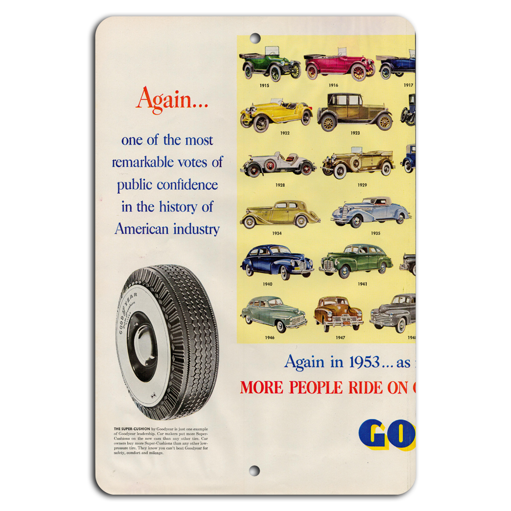 Vintage 1953 Goodyear Ad Featuring Classic Cars and Timeless Confidence