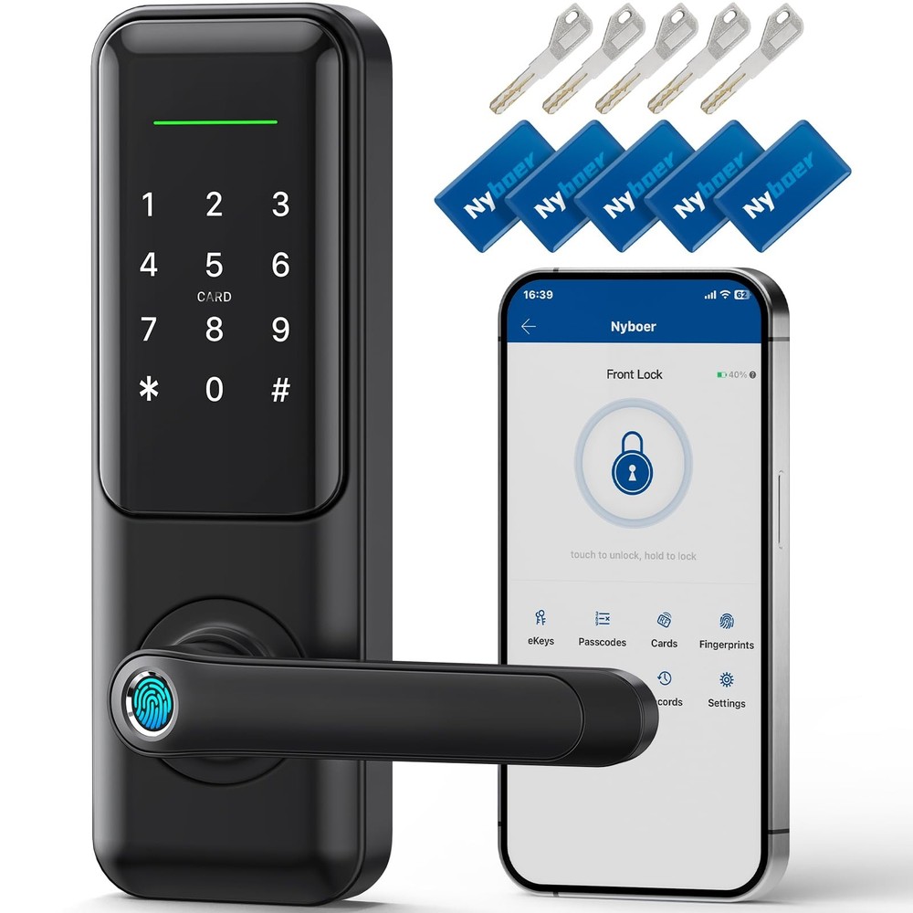 Keyless Fingerprint Smart Door Lock and Handle - Keypad Entry, Electronic Pas...