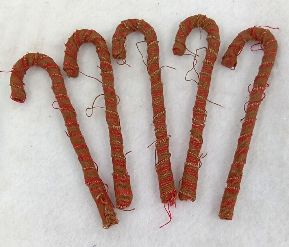 Rustic Red Brown Burlap Candy Cane Hanging Decor Set of 5