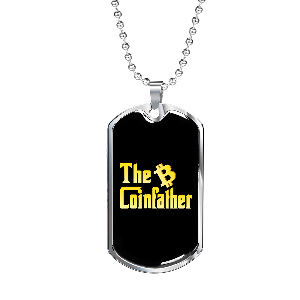 The Coinfather  Crypto Necklace Stainless Steel or 18k Gold Dog Tag 24