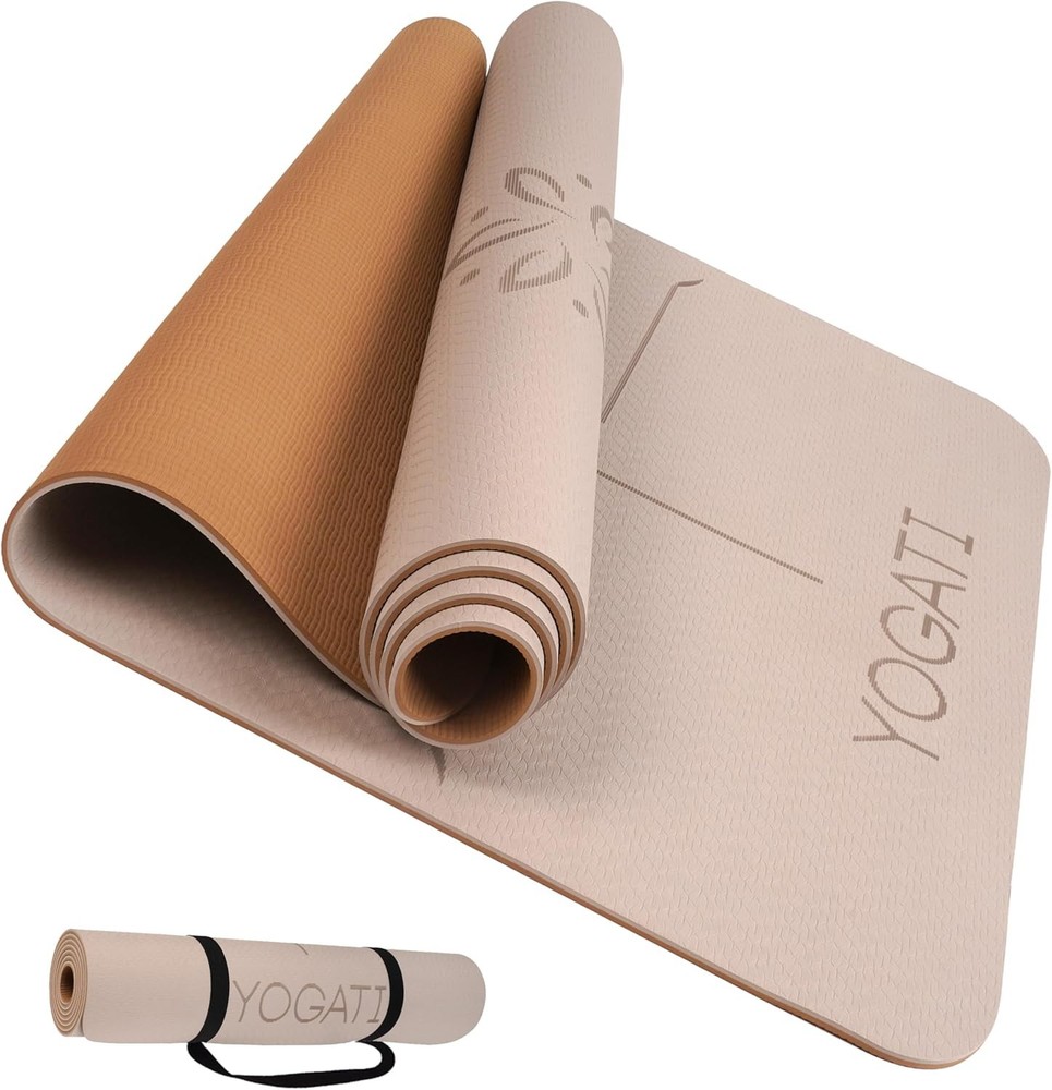 Eco-Friendly Non-Slip YOGATI Yoga Mat with Alignment Lines & Carry Strap