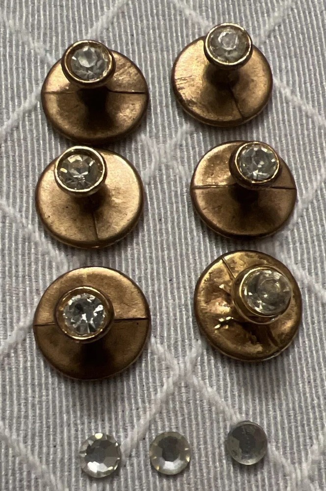 Elegant 8-Piece Tuxedo Buttons Cufflinks Set with Rhinestones and Copper Finish Plus 4 Spare Stones
