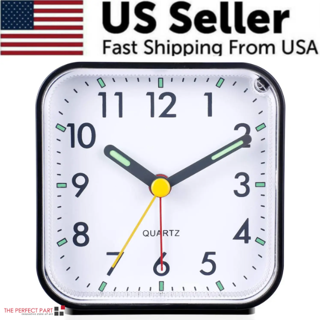 LED Desk Alarm Clock Nightlight Snooze Quiet Non Ticking Battery Powered Bedroom