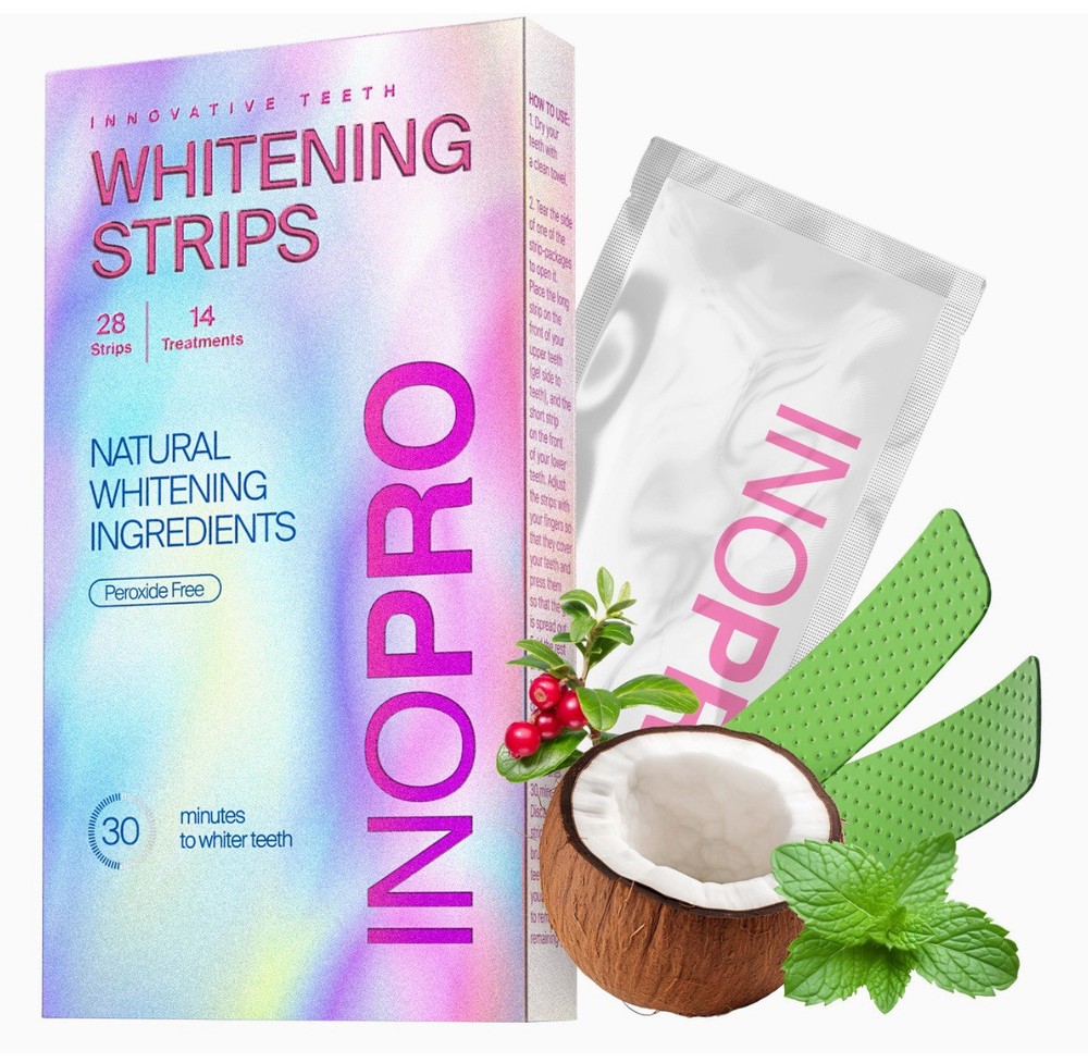 Ino Pro Teeth Strips Peroxide Free, Enamel Safe Green White Strips - 28 Strips