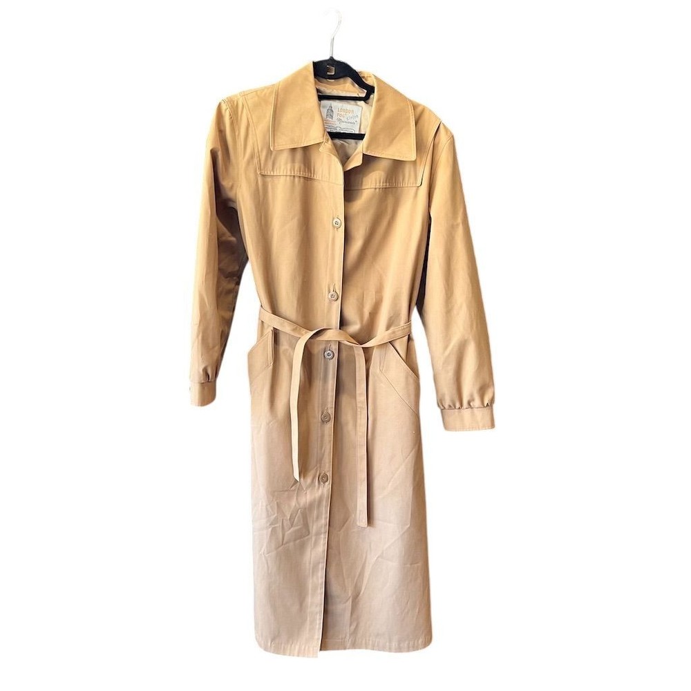 1970s Vintage London Fog Beige Trench Coat for Women Size 16 Long Belted Classic Style