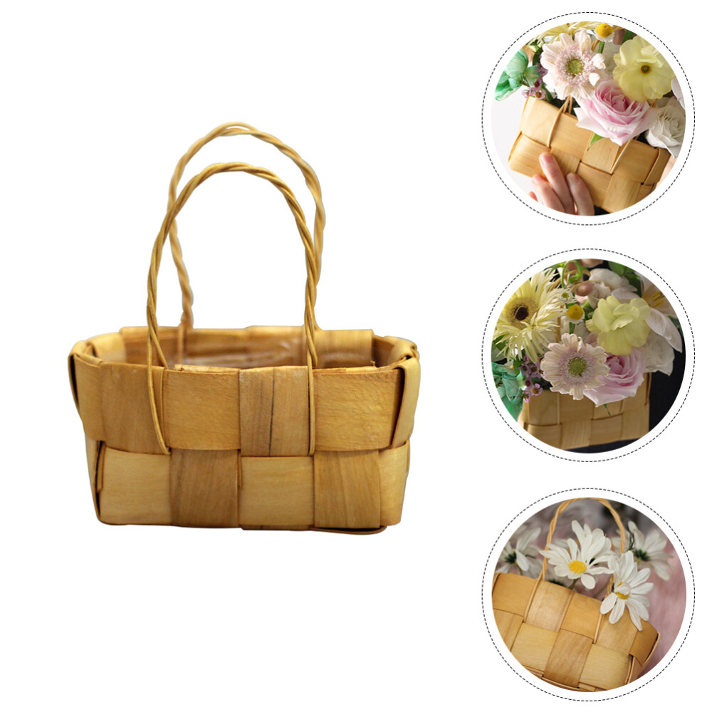 2 Pcs Wood Chip Basket Party Decoration Handmade Flower Child