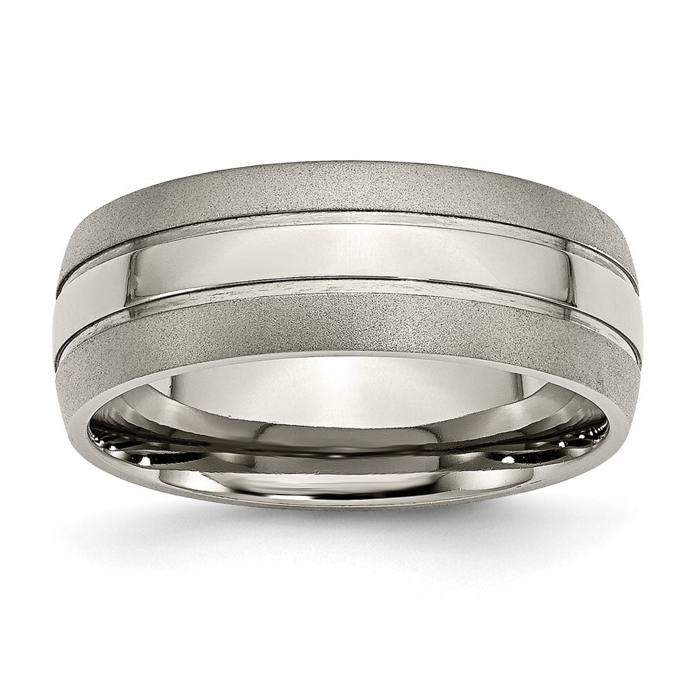 Titanium Brushed and Polished 8mm Grooved Band Ring Size 7 for Men 4.07gm