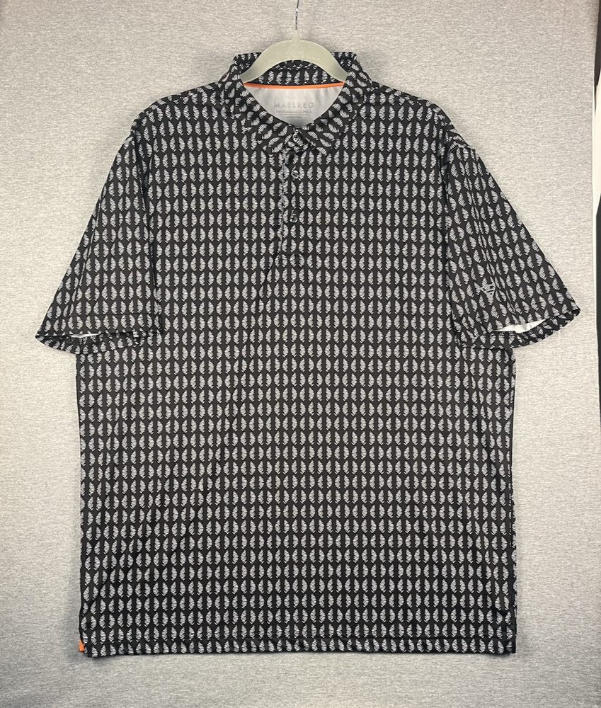 Maelreg Men's XL Black White Geometric Performance Short Sleeve Golf Polo