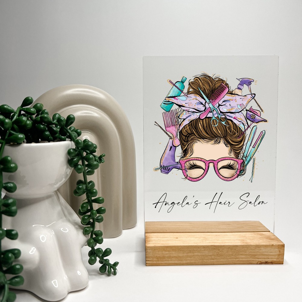 Custom Wood Stand Hair Stylist Salon Name Plate Gift-image