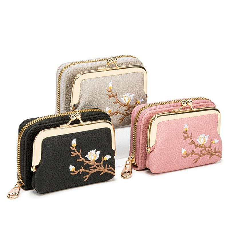 Multicolor Zipper Leather Wallet Credit Card Holder for Women Modern Small Love Compact Design  