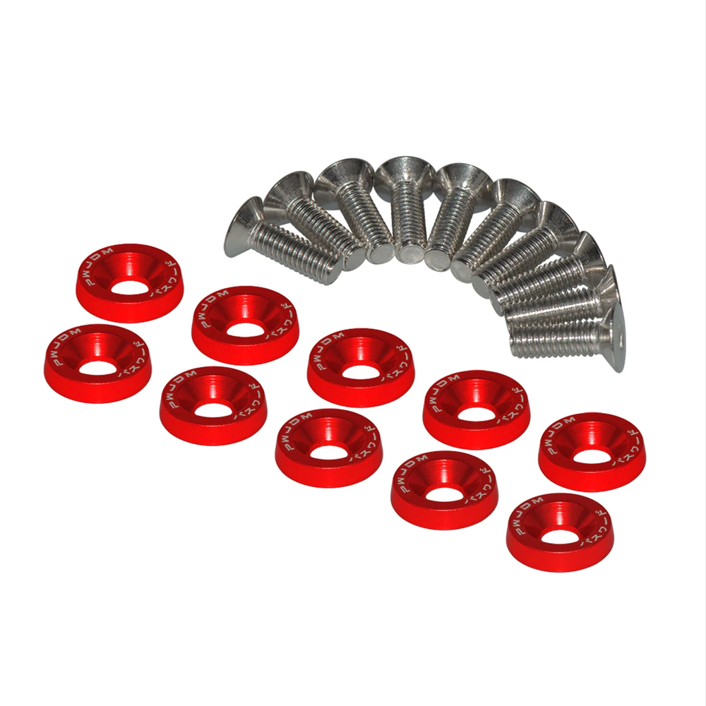 Red JDM Engine Bay Dress Up Kit with 20 M6 Bolts and Fender Washers-image