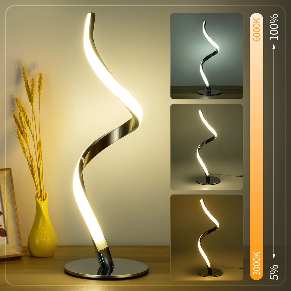 Modern Spiral Table Lamp -  Touch Control Bedside Lamp, 3 Colors & Fully Steples
