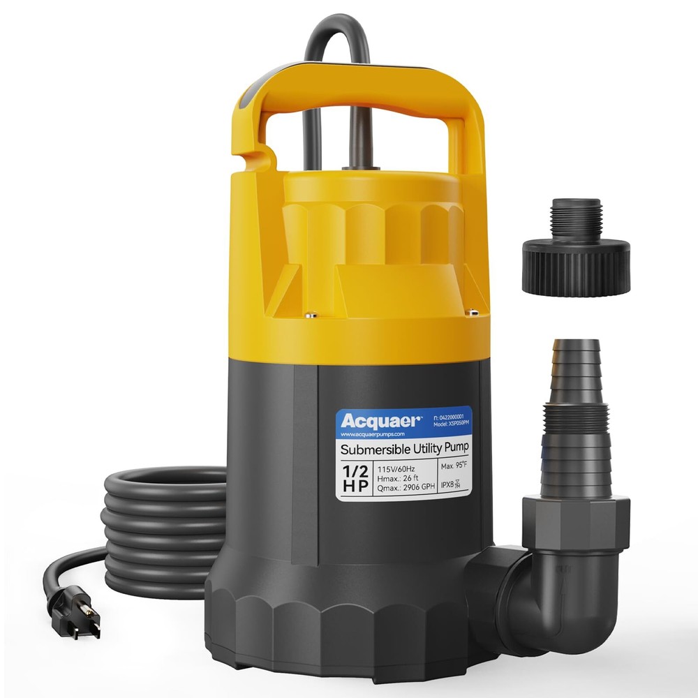1/2HP Sump Pump 2906GPH Submersible Water Pump, Manual Utility Pump, Water Re...