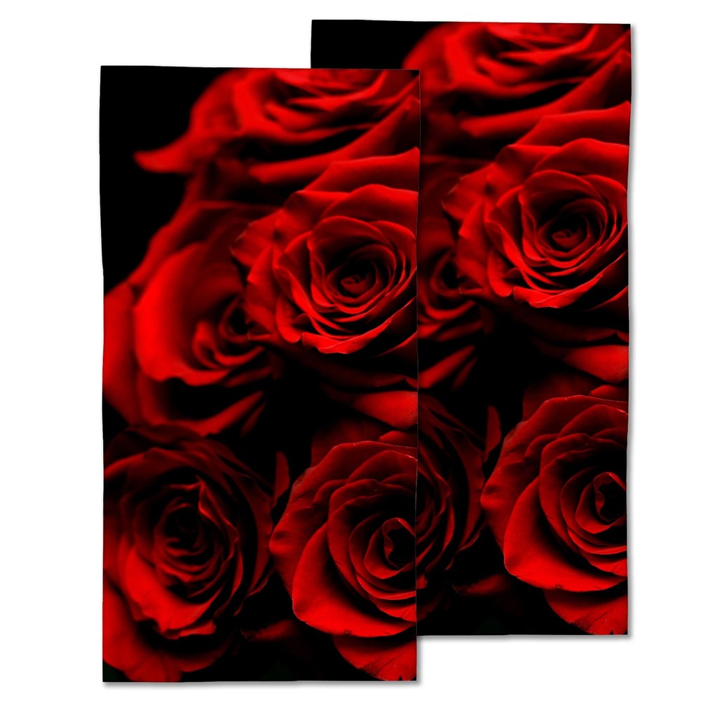 Abstract Red Rose Black Leaves Hand Towels Set - Polyester Cotton Blend