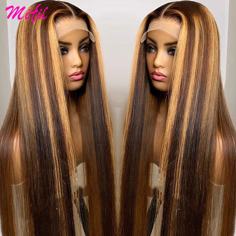 Brown Straight Lace Front Wig Glueless Transparent Human Hair