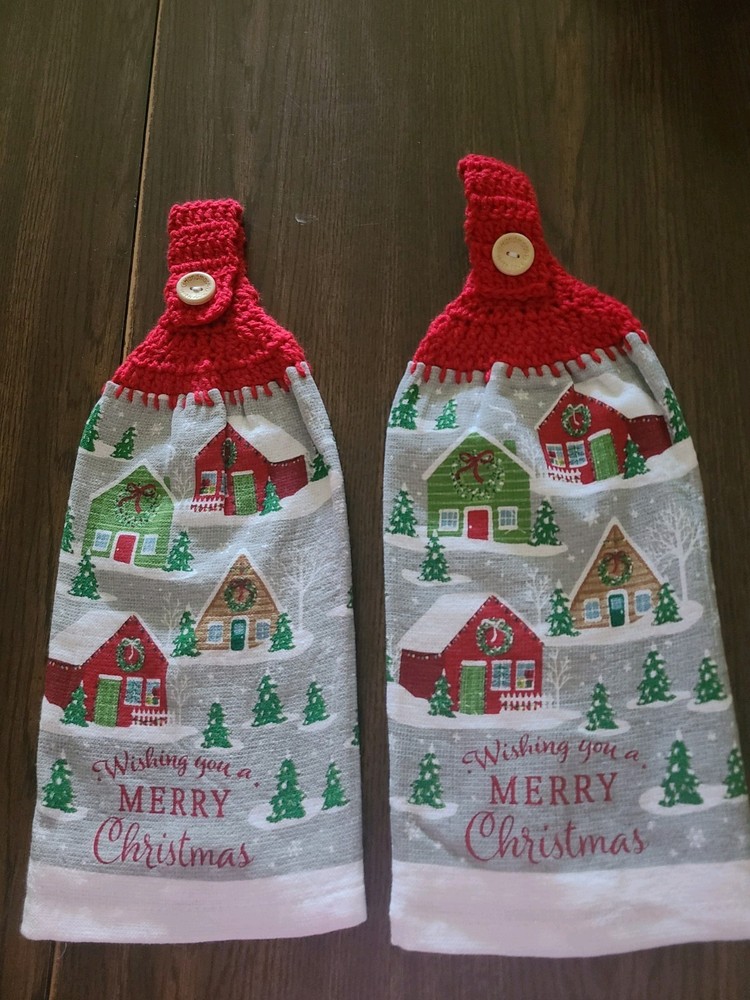 Crochet Handmade Christmas Kitchen Towels Set Of 2
