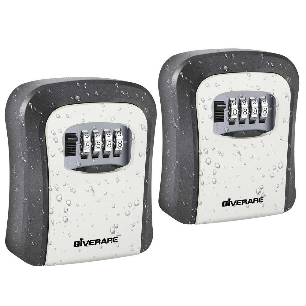 2 Pack Wall Mount Key Lock Box with 4 Digit Combination, Waterproof Outdoor Safe