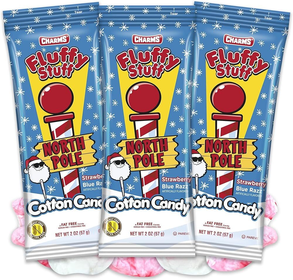 Fluffy Stuff North Pole Cotton Candy 3 Pack of Christmas Cotton Candy Bags, S...