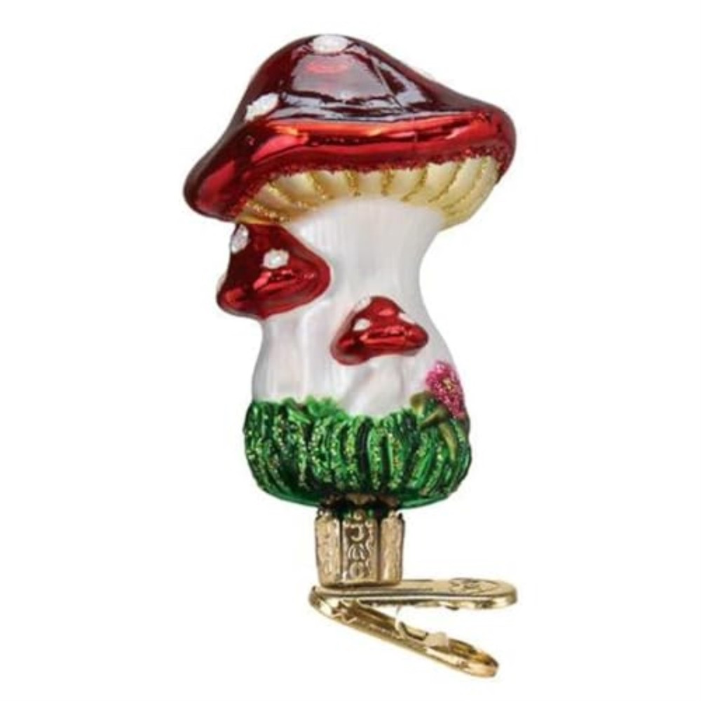 Old World Christmas Clip-On Mushroom Glass Ornament with Free Box