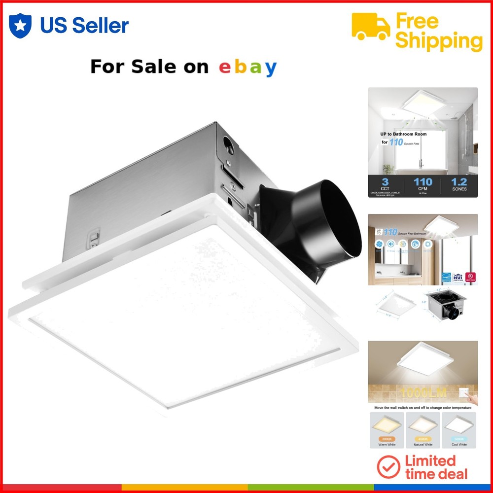 110 CFM Quiet Bathroom Exhaust Fan with LED Light 3CCT 1000lm Energy Star