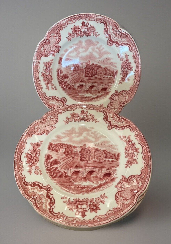 6 Johnson Bros “Old Britain Castles”Pink Red 6.25” Dessert Plates,VGC, No Stains