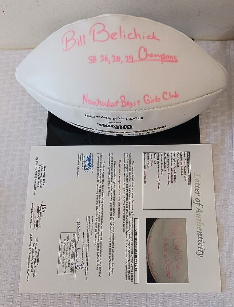 1/1 BILL BELICHICK Autographed Signed Football 2 Inscriptions NFL Patriots JSA