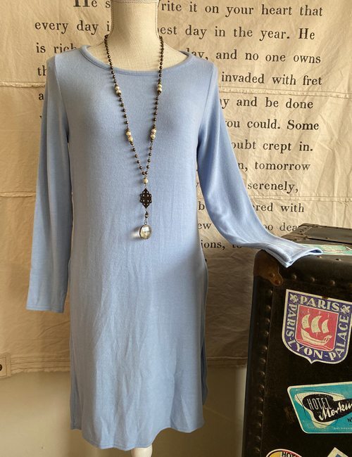 Lisa Rinna Sky Blue Hacci Knit Tunic Top Soft Long Sleeve