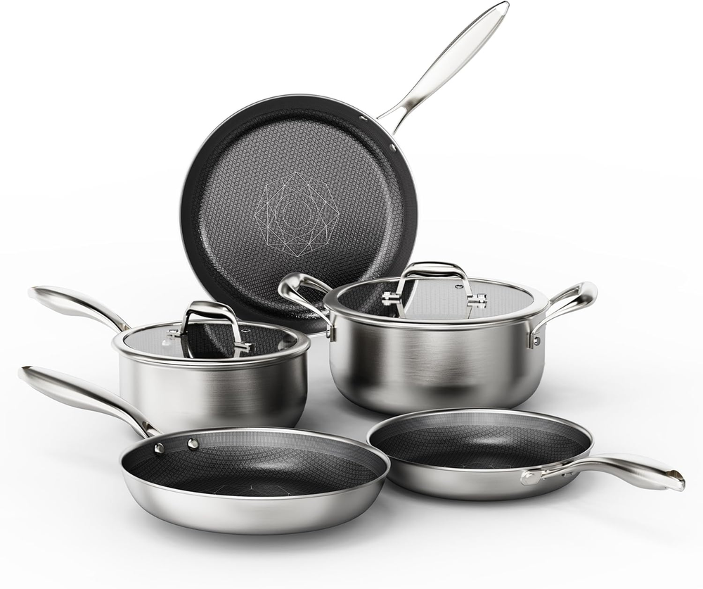Premium Stainless Steel Nonstick Cookware Set with Hybrid Ceramic Coating